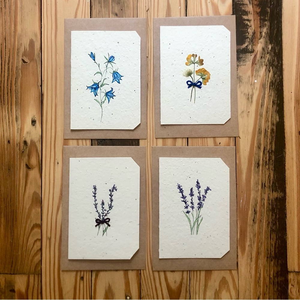 Plantable card set, seed paper, stationary, wildflower stationary, greeting card